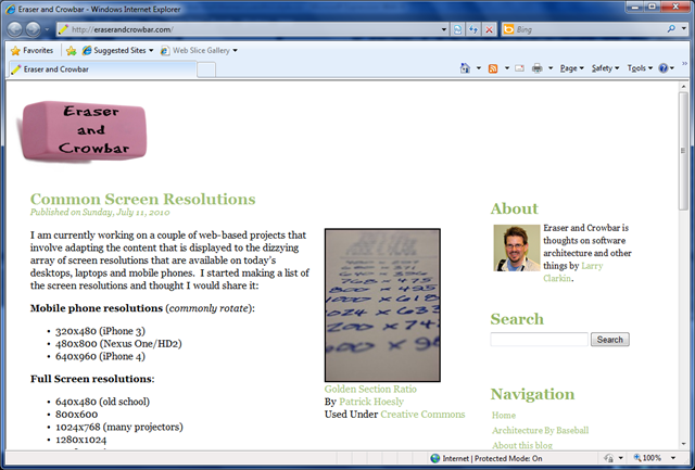 Screen Shot of Blog