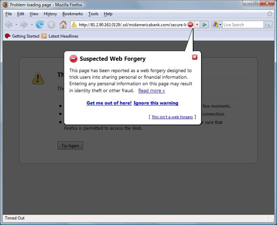 Phishing Blocked in Firefox
